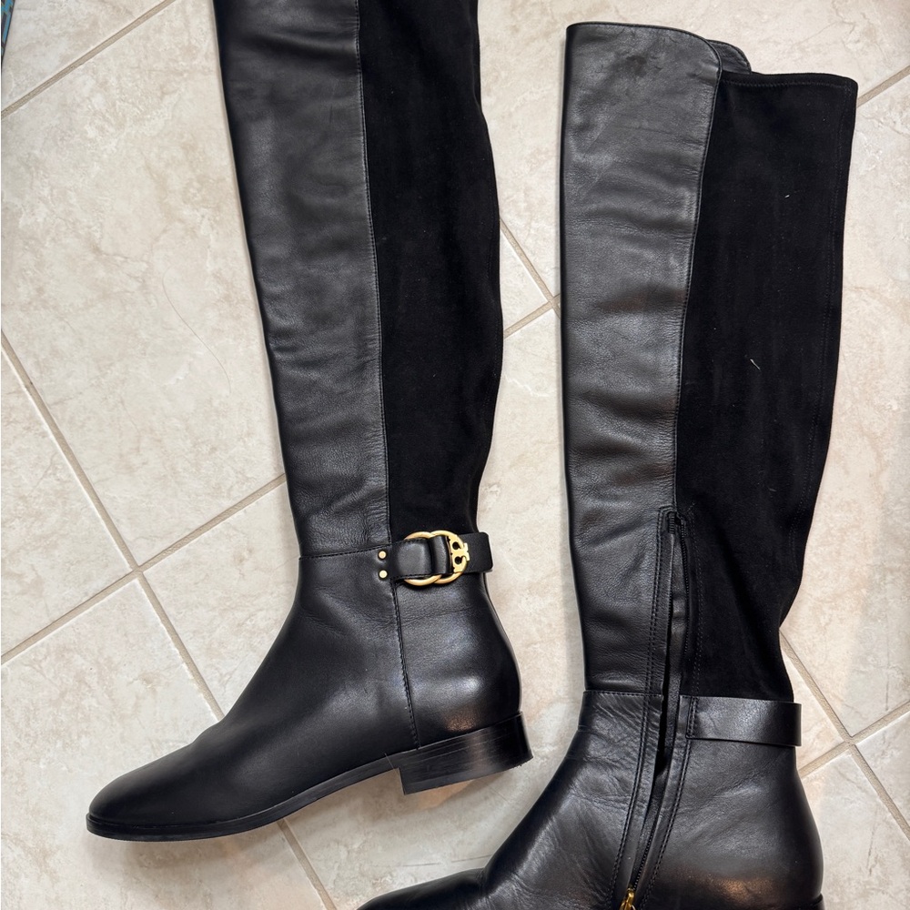 Tory Burch Black Leather Over the Knee Boots